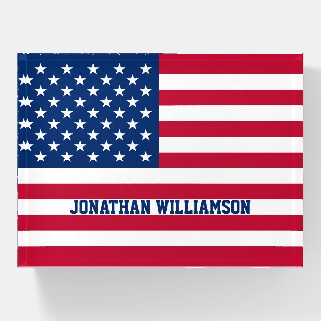 Personalized USA Flag Stars and Stripes Paperweight (Front)