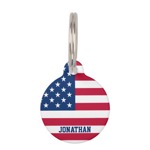 Personalized USA Flag Stars and Stripes Pet ID Tag