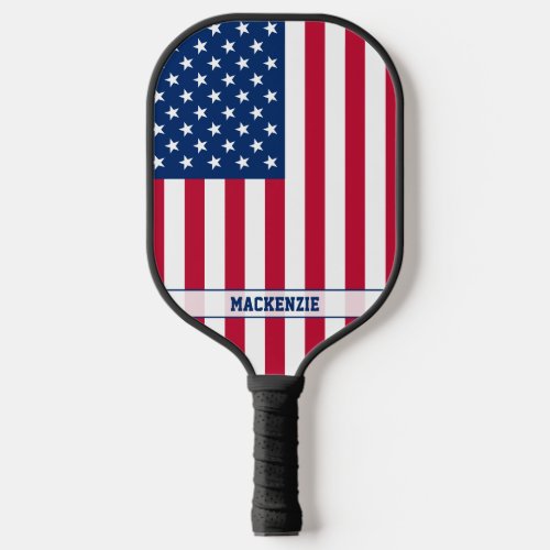 Personalized USA Flag Stars and Stripes Pickleball Paddle