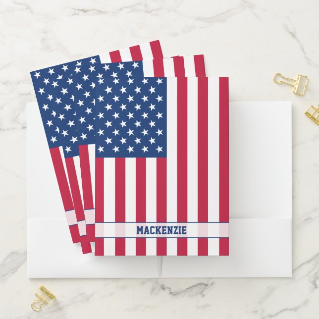 Personalized USA Flag Stars and Stripes Pocket Folder (In Situ)