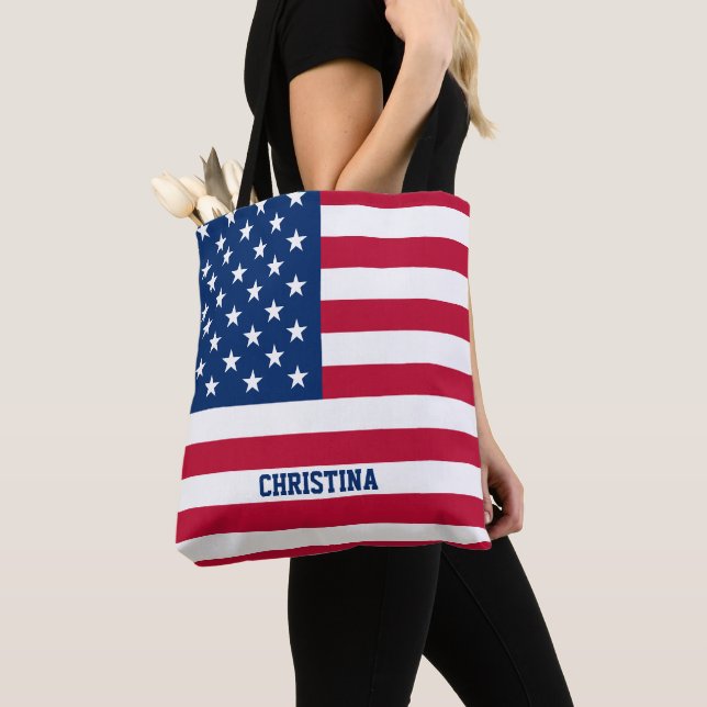 Personalized USA Flag Stars and Stripes Tote Bag (Close Up)