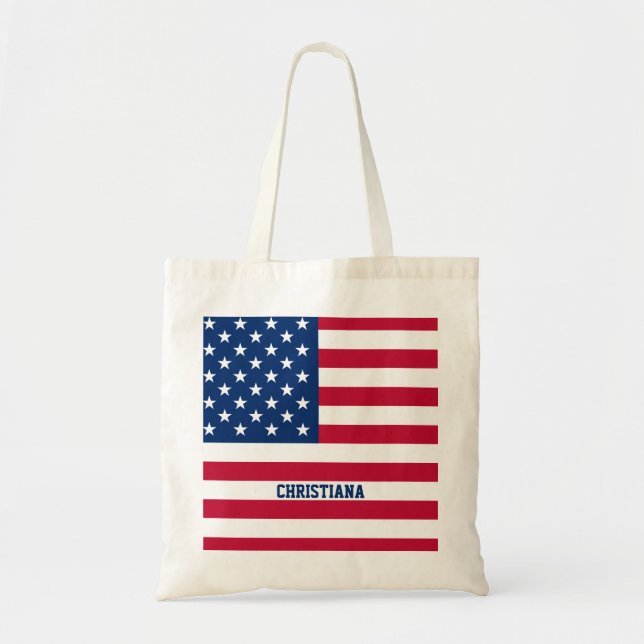 Personalized USA Flag Stars and Stripes Tote Bag (Front)