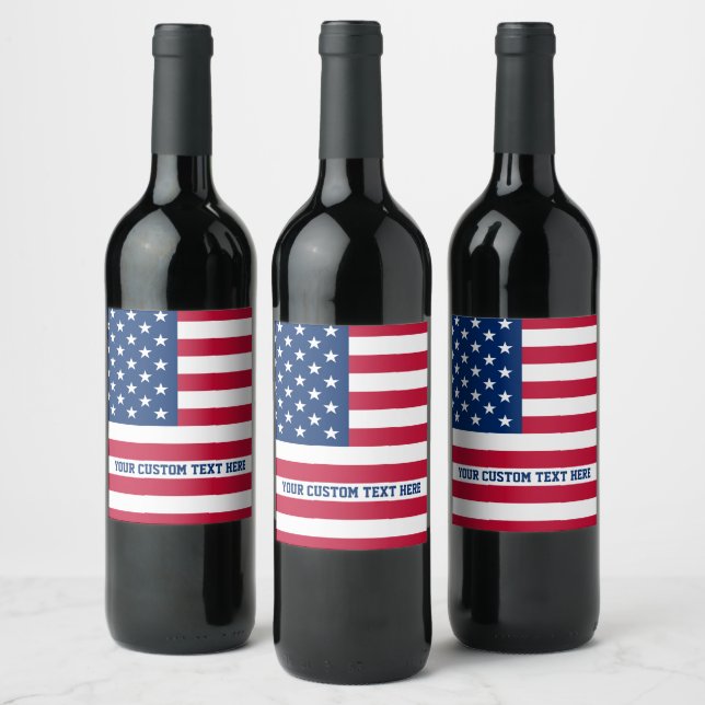 Personalized USA Flag Stars and Stripes Wine Label (Bottles)