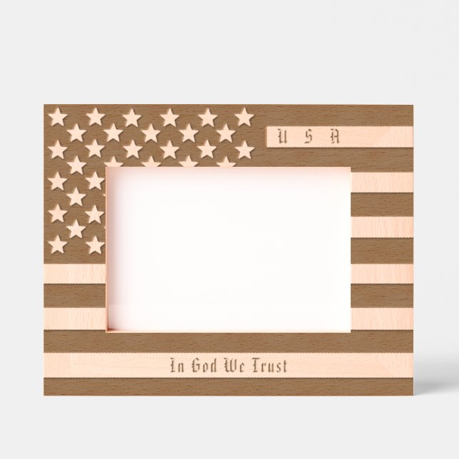 Personalized USA Motto, American Flag Engraved Frames (Front)