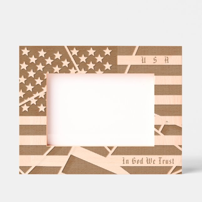 Personalized USA Motto and American Flag Art Engraved Frames (Front)