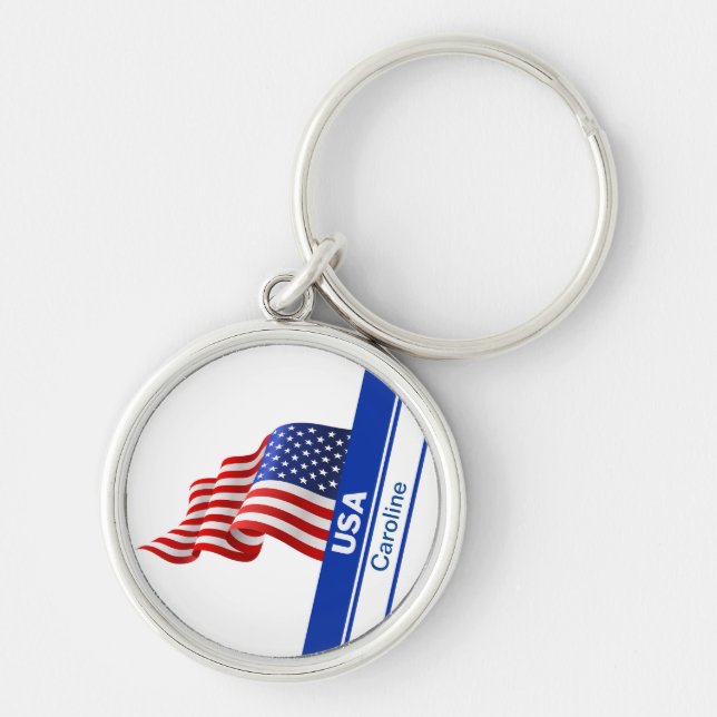 Personalized USA Patriotic Flag Keychain (Front)
