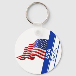 Personalized USA Patriotic Flag Keychain