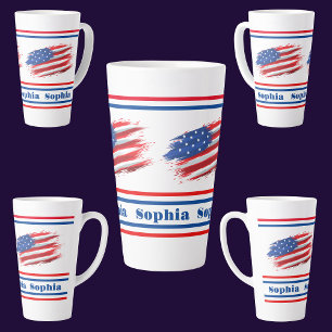 Personalized USA Patriotic Flag Latte Mug