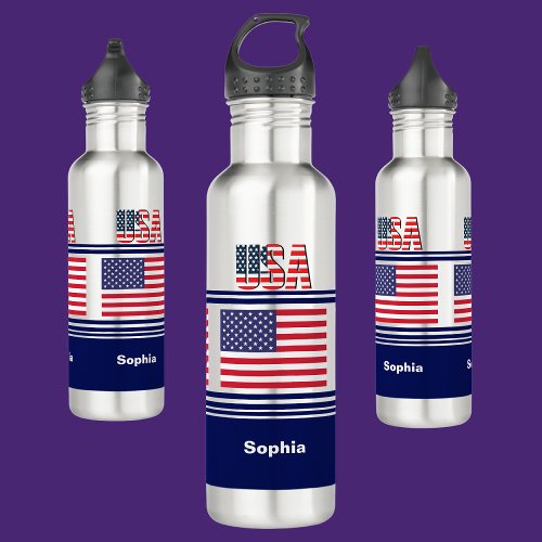 Personalized USA Patriotic Flag  Stainless Steel Water Bottle
