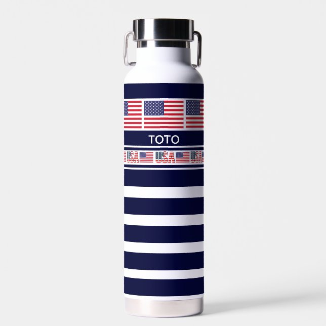 Personalized USA Patriotic Flag, United States Water Bottle (Front)