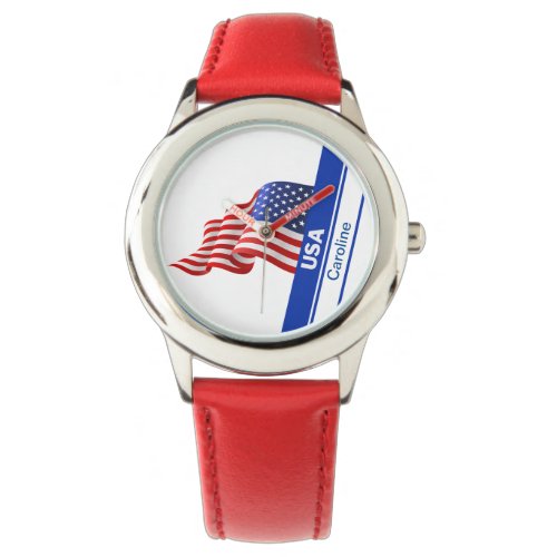 Personalized USA Patriotic Flag Watch