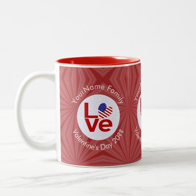 Personalized USA Red LOVE Flag Two-Tone Coffee Mug (Left)