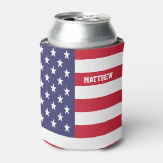 Personalized USA United States Flag Patriotic Can Cooler
