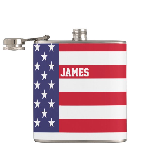 Personalized USA United States Flag Patriotic Hip Flask (Opened)