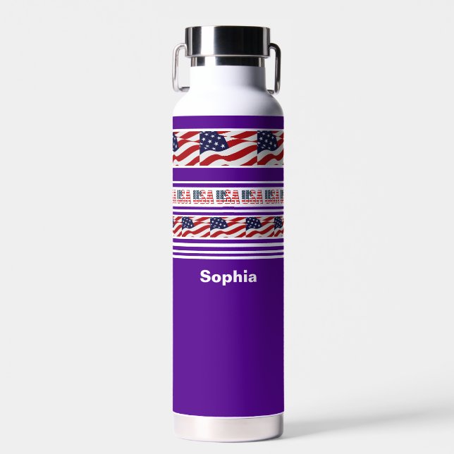 Personalized (USA) United States Patriotic Flag Wa Water Bottle (Front)