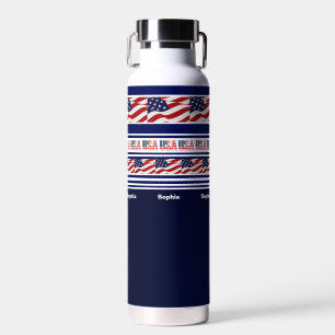 Personalized (USA) United States Patriotic Flag Water Bottle