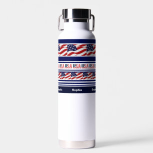 Personalized (USA) United States Patriotic Flag Water Bottle