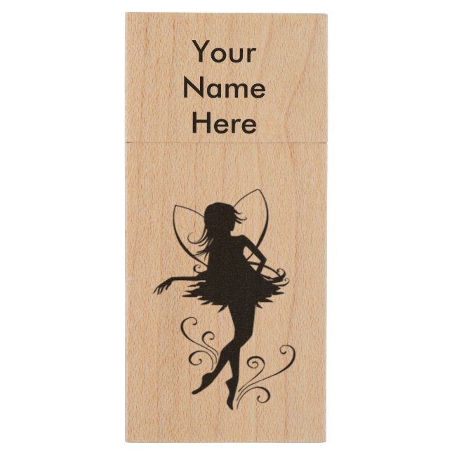 Personalized USB 3.0/Fairy Wood Flash Drive (Back (Vertical))