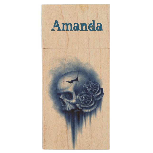 Personalized USB 3.0/Skulls Wood Flash Drive (Front Vertical)