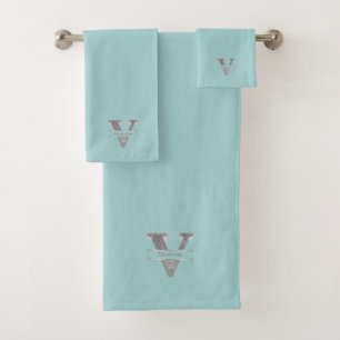 Personalized V Initial Silver Monogram Your Name B Bath Towel Set