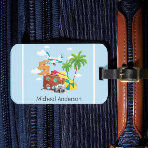 Personalized Vacation Art Blue Travel Luggage Tag