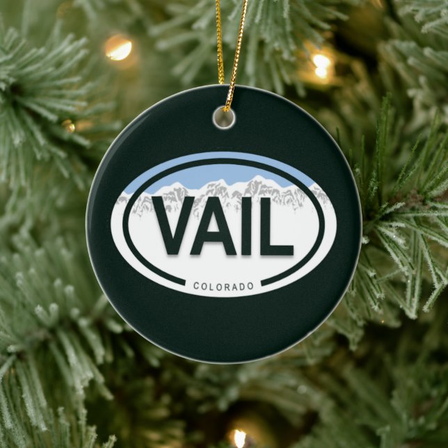 Personalized Vail Colorado Rocky Mountain Holiday Ceramic Ornament (Tree)