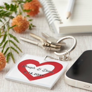 Personalized Valentine Anniversary Red Heart Names Keychain