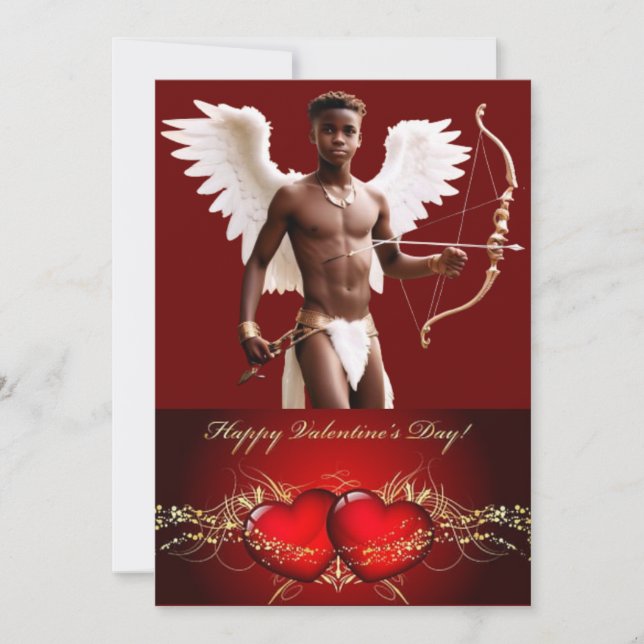 Personalized Valentine Black Cupid Twink  Holiday Card (Front)