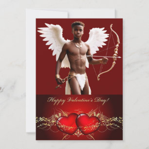 Personalized Valentine Black Cupid Twink  Holiday Card
