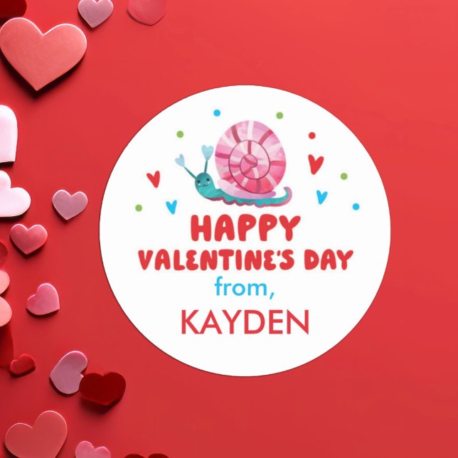 Personalized Valentine Day School Treat   Classic Round Sticker (Creator Uploaded)