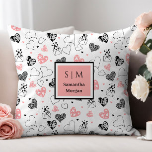Personalized Valentine Gift Pillow Hand Drawn Hear