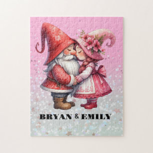Personalized Valentine Gnome couple Jigsaw Puzzle