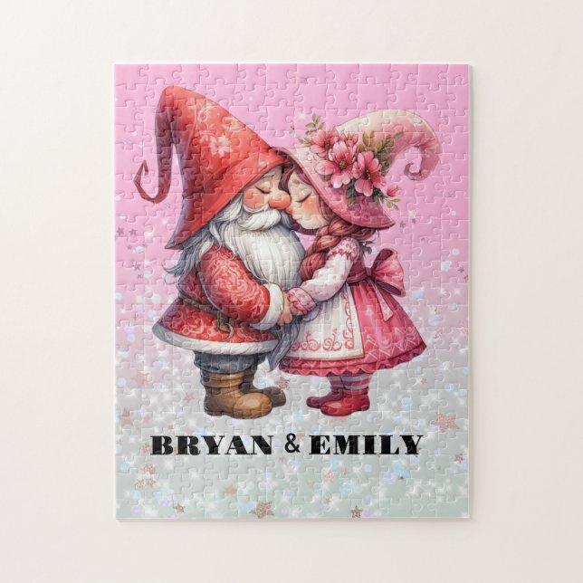 Personalized Valentine Gnome couple Jigsaw Puzzle (Vertical)