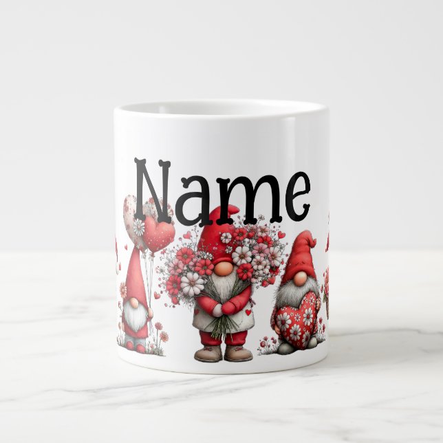 Personalized valentine gnomes giant coffee mug (Front)