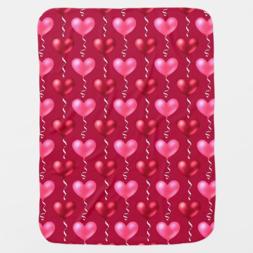 Personalized Valentine Heart Balloons Red  Pink Baby Blanket