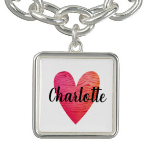 Personalized Valentine Heart Charm Bracelet