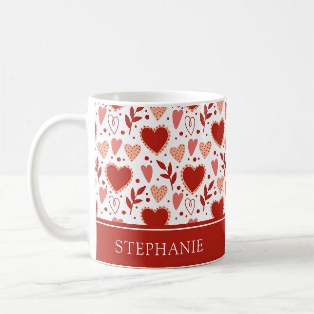 Personalized Valentine Heart Pattern Coffee Mug (Left)