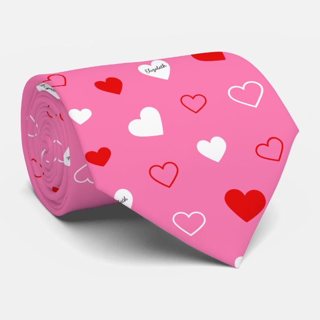 Personalized Valentine Hearts Neck Tie (Rolled)
