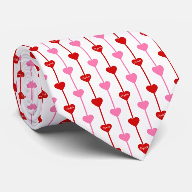 Personalized Valentine Hearts Neck Tie (Rolled)