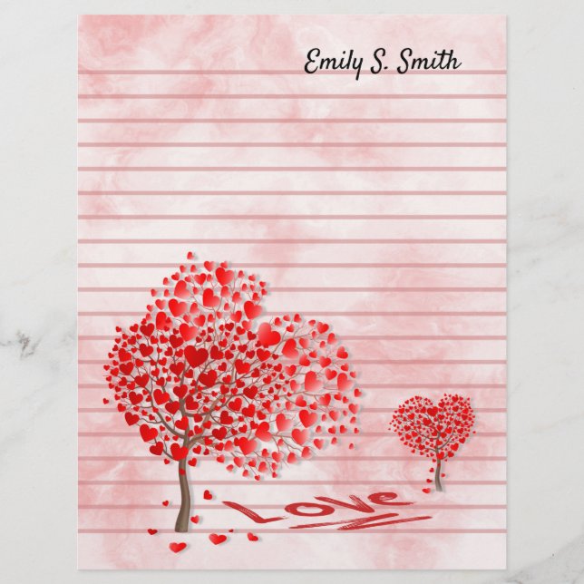Personalized Valentine Lined Romantic Letter Paper (Front)