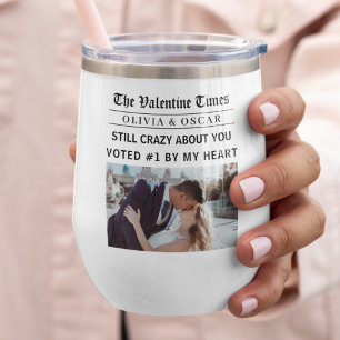 Personalized Valentine Newspaper Photo Thermal Wine Tumbler