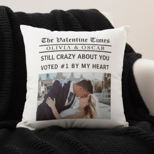 Personalized Valentine Newspaper Photo Throw Pillow