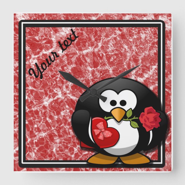 Personalized Valentine Penguin Wall Clock (Front)