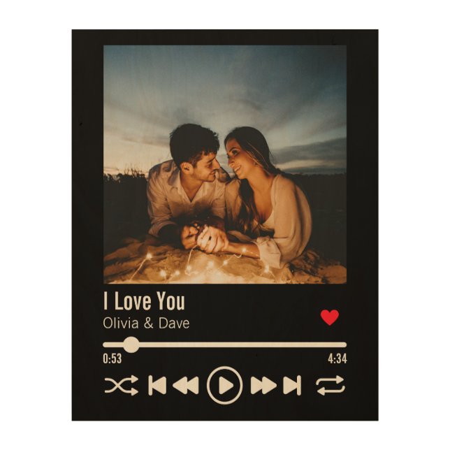 Personalized Valentine Photo Couple Playlist Wood Wall Art (Front)