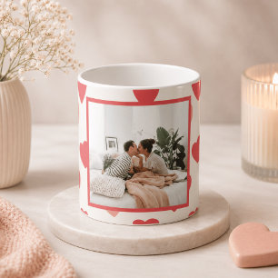 Personalized Valentine Photo Mug with Red Hearts
