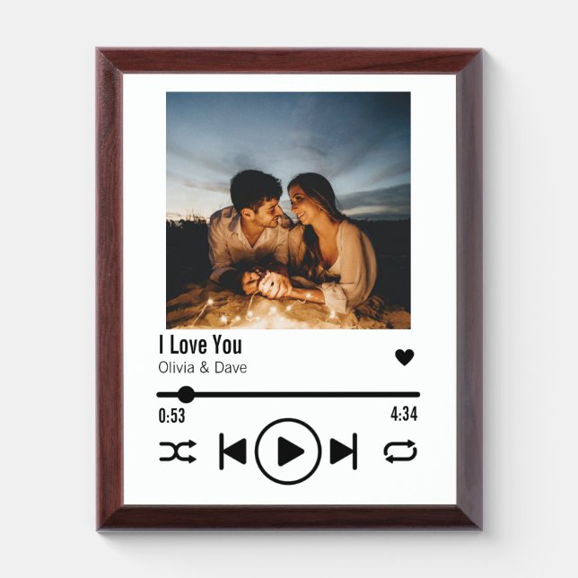 Personalized Valentine Photo Song Playlist Award Plaque (Vertical)