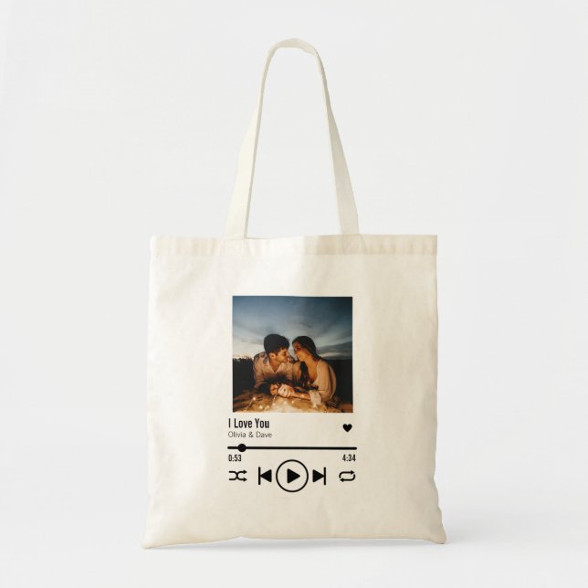 Personalized Valentine Photo Song Playlist Tote Bag (Front)