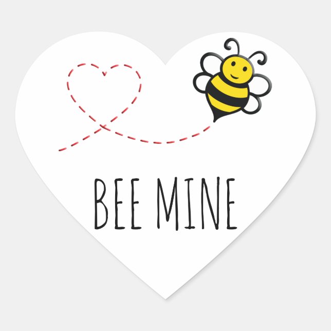 Personalized Valentine Quote - Bee Mine Cartoon Heart Sticker (Front)