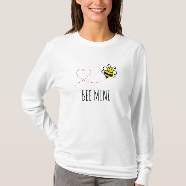Personalized Valentine Quote - Bee Mine Cartoon T- T-Shirt (Front)