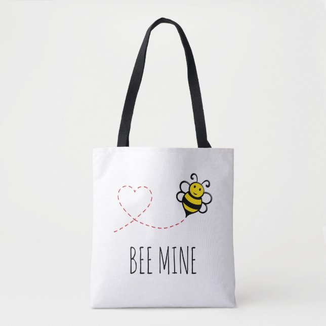 Personalized Valentine Quote - Bee Mine Cartoon Tote Bag (Front)